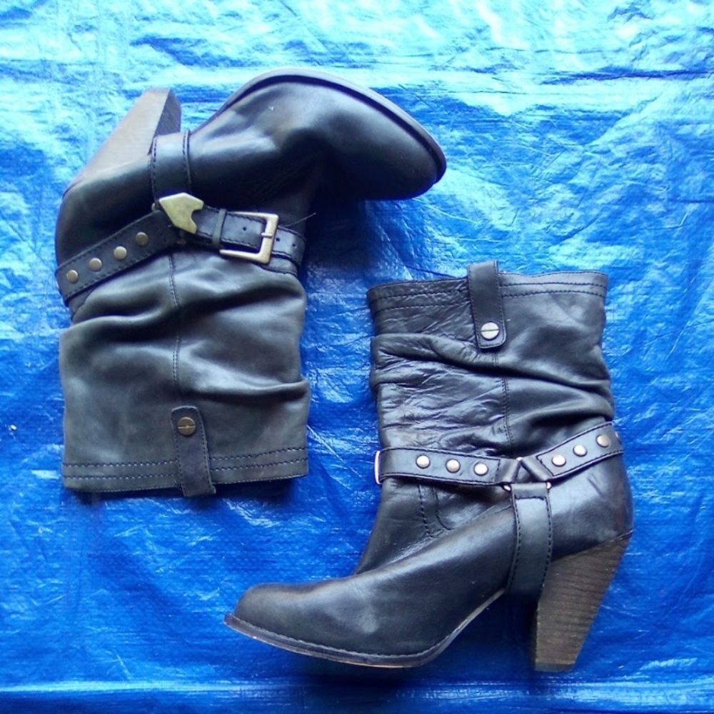 Aldo Black Leather Ankle Boots
